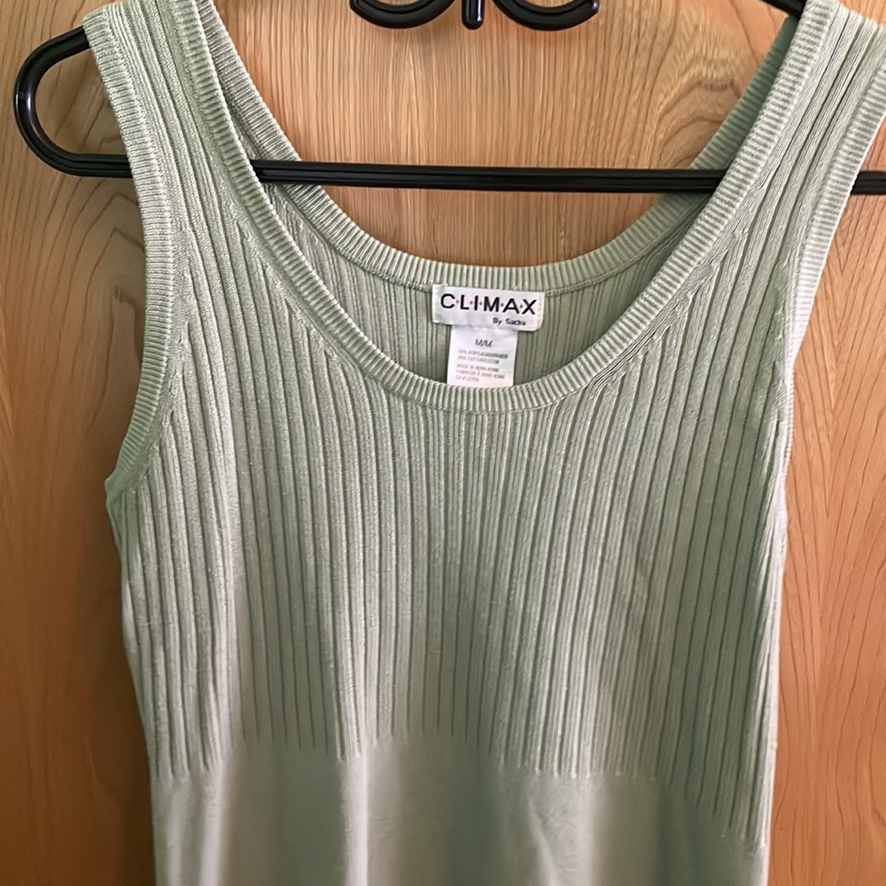 Climax | sleeveless knit rib dress cotton blend sage green | size M - Picture 7 of 7